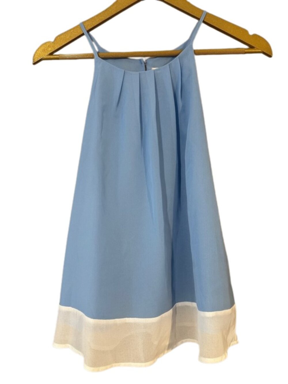 Papaya Light Blue Spaghetti Strap Blouse White Hem Flowy Tank Top